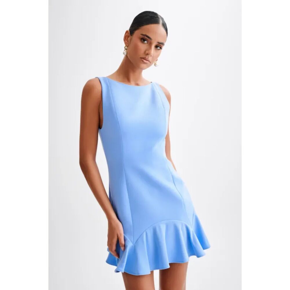 MESHKI Leonora Sleeveless Suiting Mini Dress With Ruffle - Iris Blue